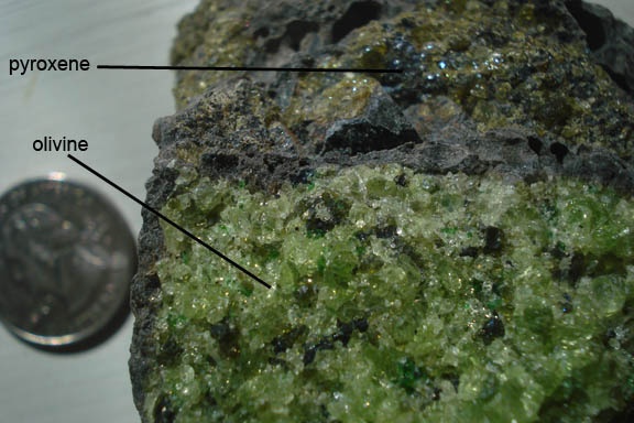 Dark basalt rock with a mantle inclusion