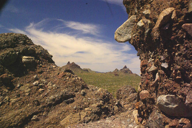 Locomotive Rock framing Ajo Peaks to the West